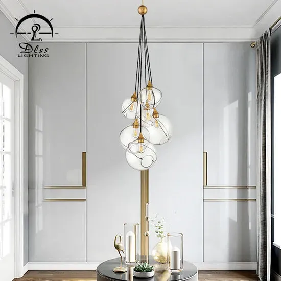 DLSS Lighting Modern Style Interior Lighting Hotel Decoration LED Chandelier Creative Glass Pendant Lamp, in a room, photo 6 of 6