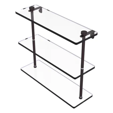22 in. Triple Tiered Glass Shelf in Satin Nickel