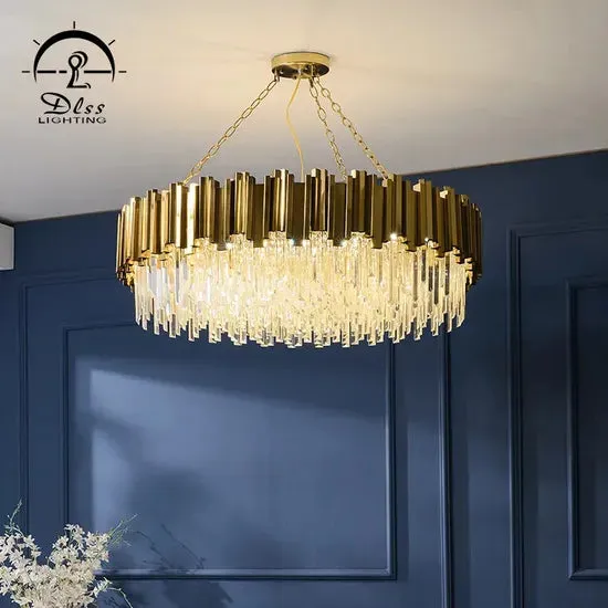 DLSS Lighting New Design Pendant Light Optical Grade Crystal Lamp Indoor Living Room Chandelier, in a room, photo 4 of 6