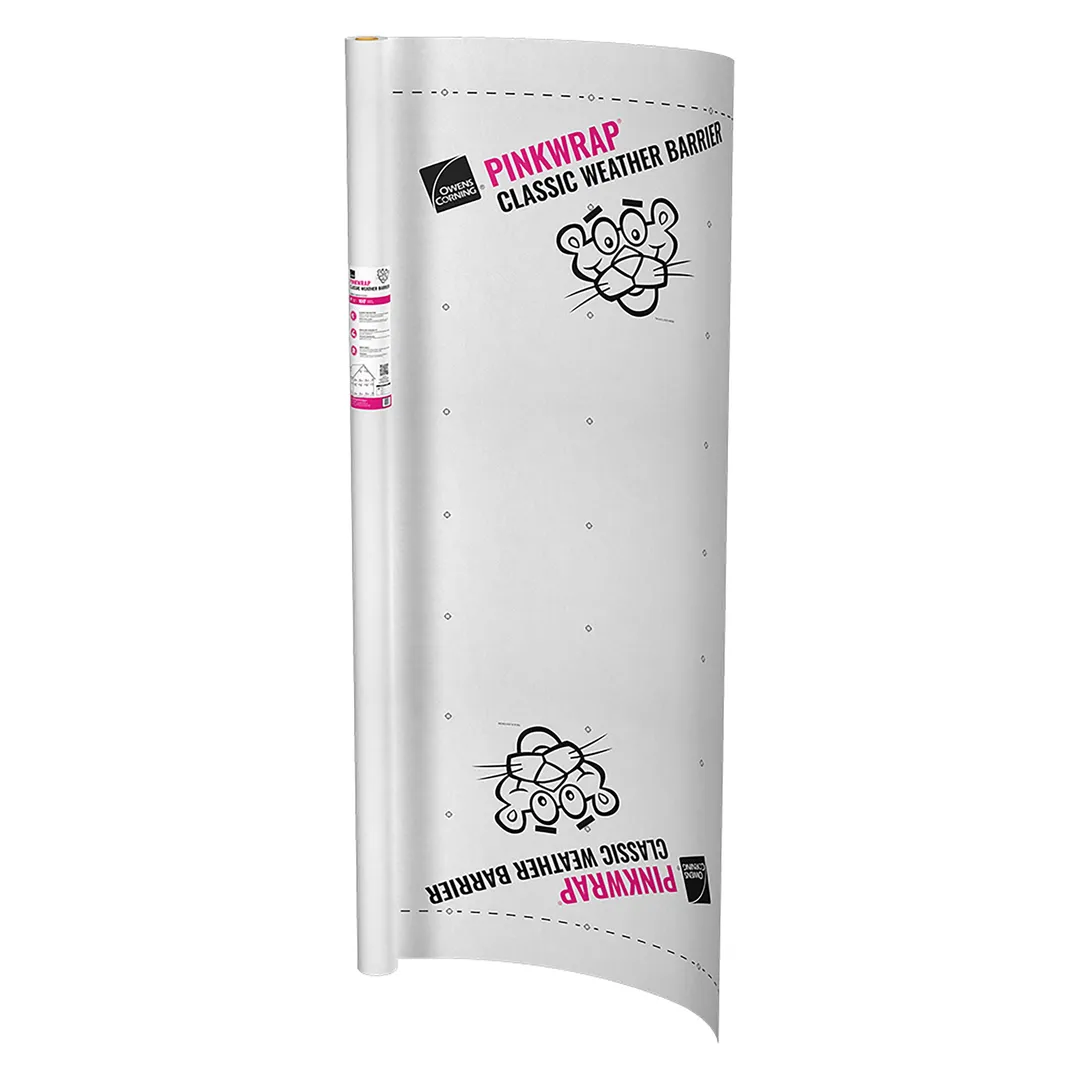 Owens Corning PINKWRAP Classic Weather Barrier 9 ft x 150 ft Woven House Wrap, photo 2 of 3