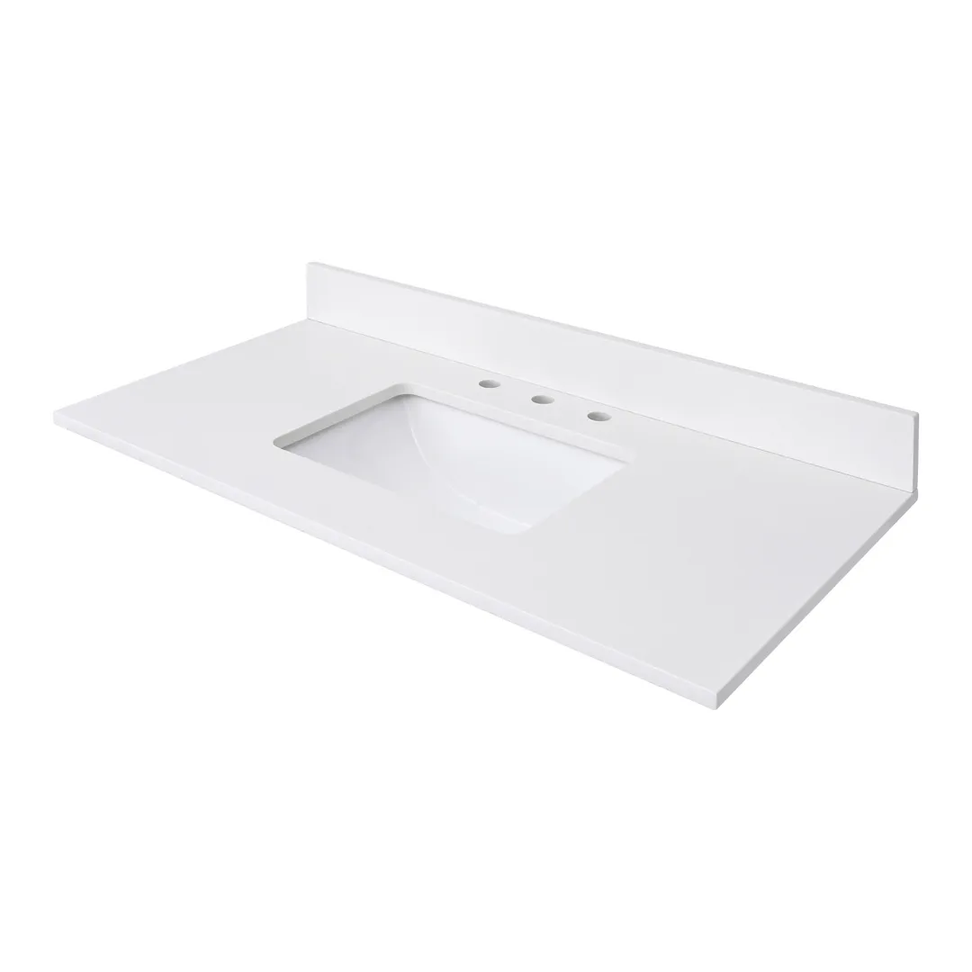 Avanity Everest White 49-in Quartz Bathroom Vanity Top with Rectangular Undermount Sink and 4-in Backsplash, photo 5 of 11