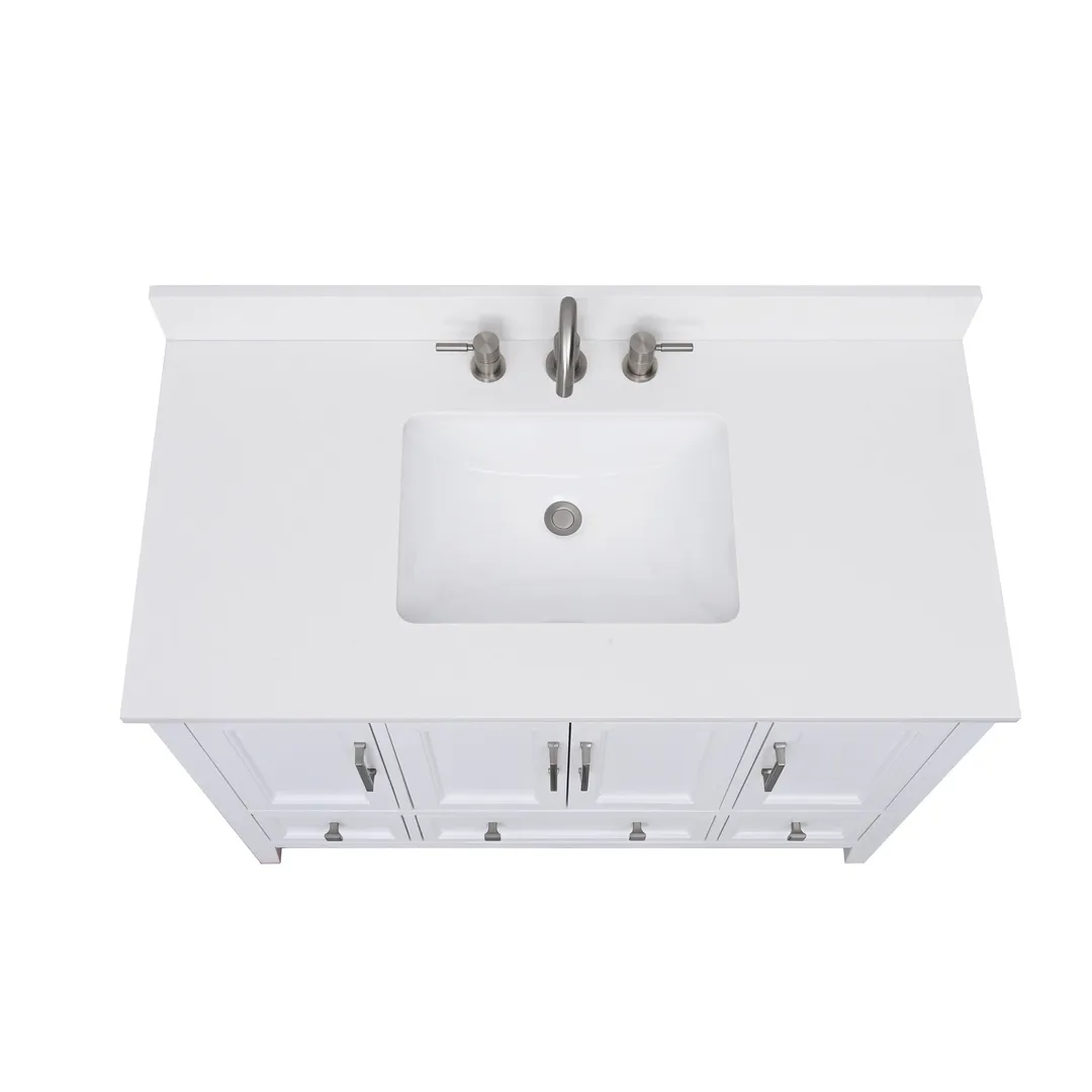 Avanity Everest White 49-in Quartz Bathroom Vanity Top with Rectangular Undermount Sink and 4-in Backsplash, photo 6 of 11