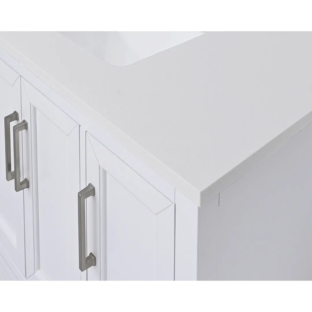 Avanity Everest White 49-in Quartz Bathroom Vanity Top with Rectangular Undermount Sink and 4-in Backsplash, in a room, photo 8 of 11