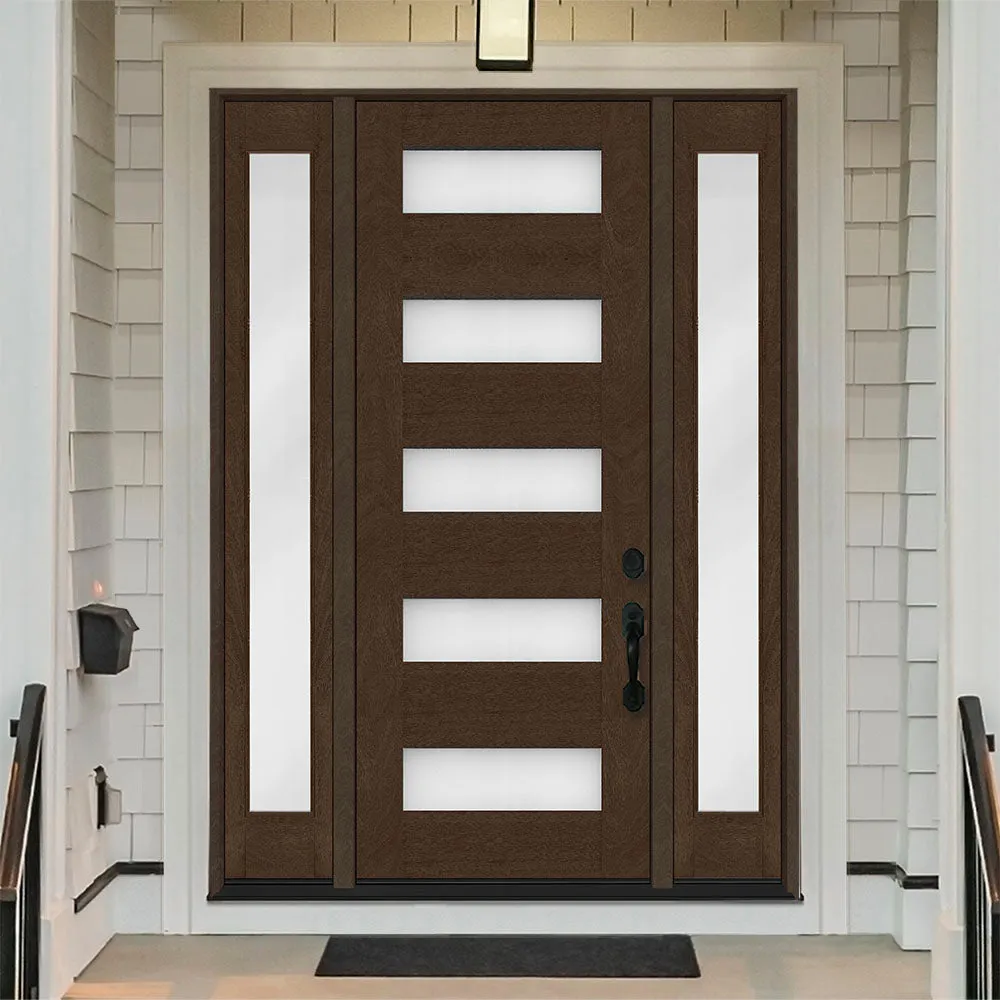 Steves & Sons Regency 36 in. x 96 in. 5L Modern Opaque Glass RHOS Chestnut Stained Fiberglass Prehung Front Door, photo 2 of 4