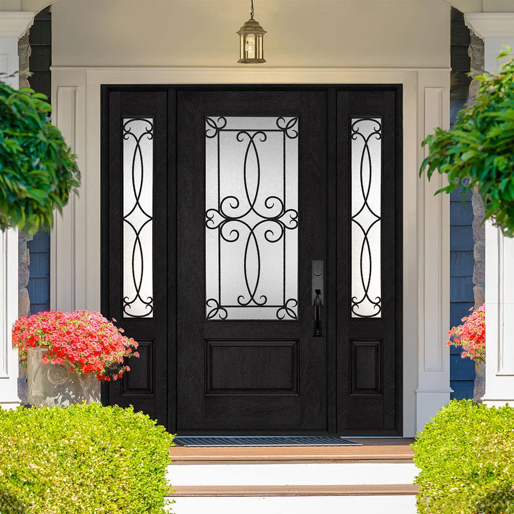 Steves & Sons Regency 64 in. x 80 in. 3/4 Lite Georgian Deco Glass RHIS Onyx Mahogany Fiberglass Prehung Front Door with Double 12 in. Sidelites, photo 3 of 3
