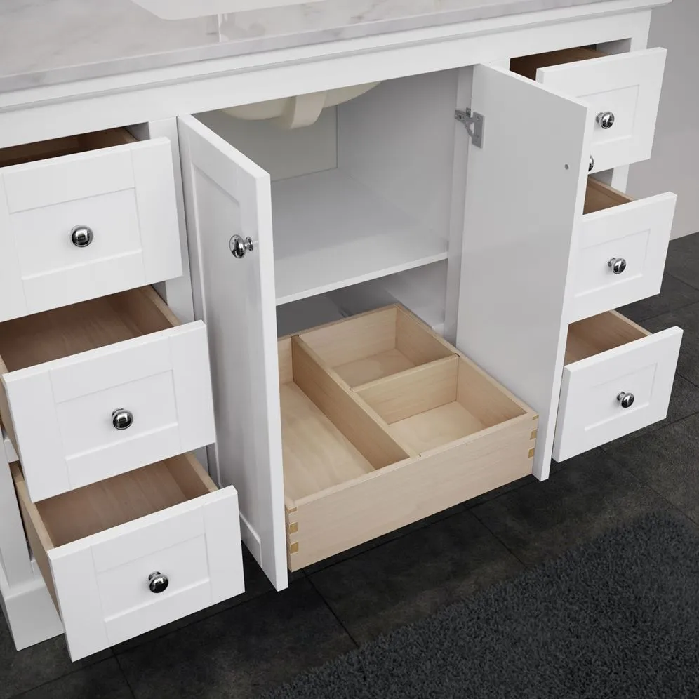 Wyndham Collection Avery 48-in White Single Sink Bathroom Vanity with White Carrara Marble Top, Mirror Included, photo 10 of 12