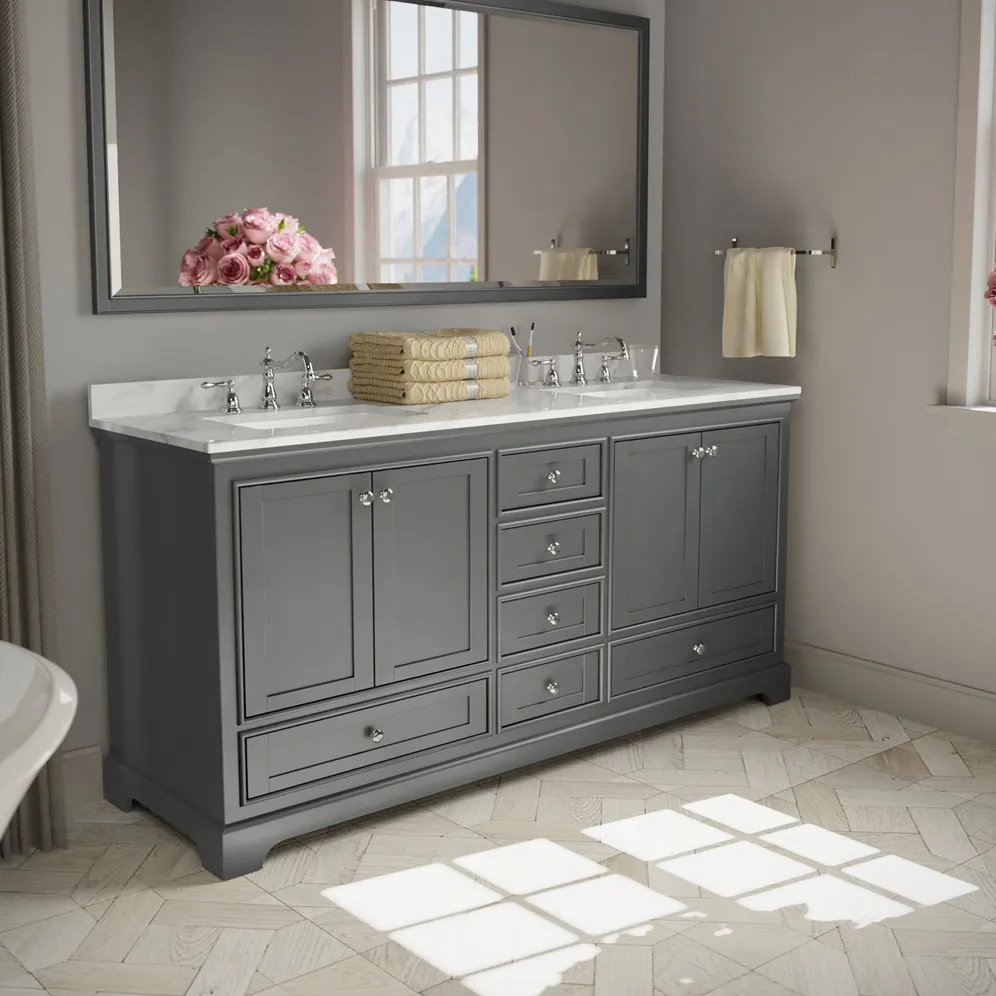 Wyndham Collection Deborah 72-in Dark Gray Double Sink Bathroom Vanity with White Carrara Natural Marble Top, photo 4 of 9