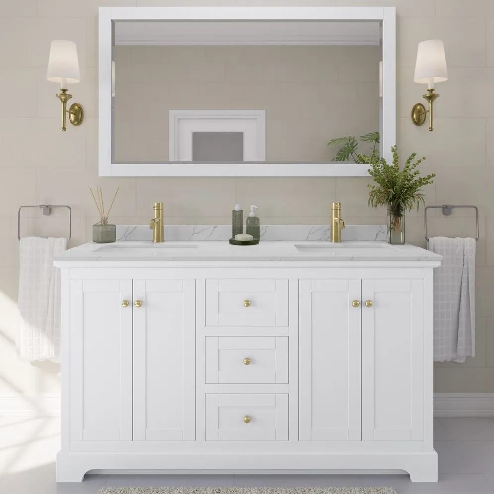 Wyndham Collection Avery 60-in White Double Sink Bathroom Vanity with White Carrara Marble Top, photo 6 of 10