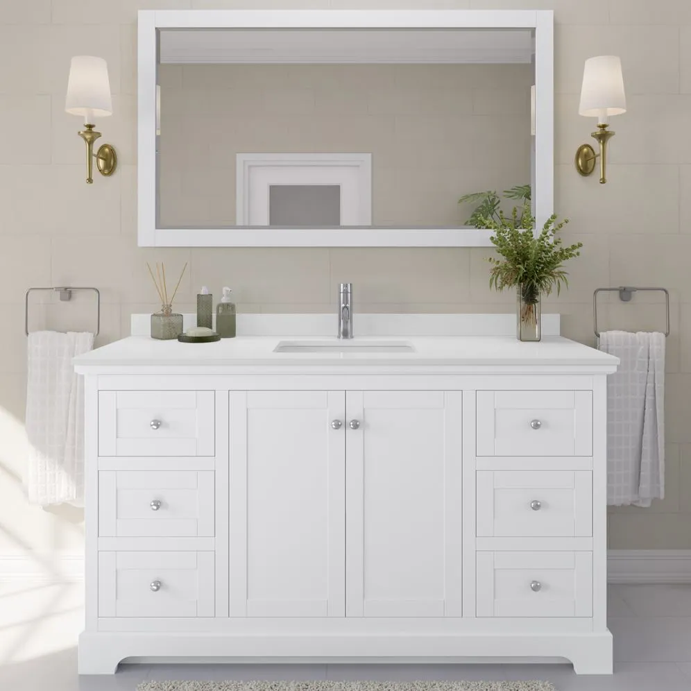 Wyndham Collection Avery 60-in White Single Sink Bathroom Vanity with White Carrara Marble Top, photo 6 of 11