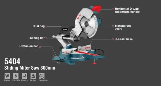 Ronix 5404 Wood Saw Woodworks Cutting 5000rpm Corded 300mm Double Bevel Sliding Compound Miter Saw, photo 6 of 6
