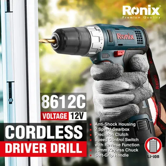Ronix 8612c Cordless Drill Power Set with 1.5ah Li-ion Battery Brushless Drill 10mm Cordless Driver Drill, photo 5 of 6