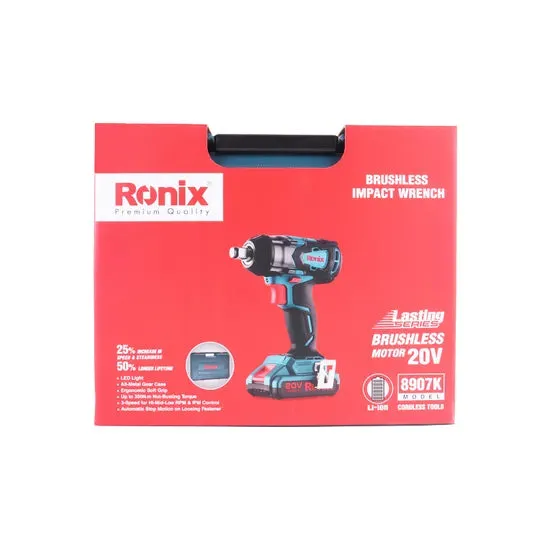 Ronix 8907/8907K Model Electric Mini Impact Wrench Kit 20V Lithium Cordless Brushless Power Tools 350n. M Impact Wrench, photo 4 of 6