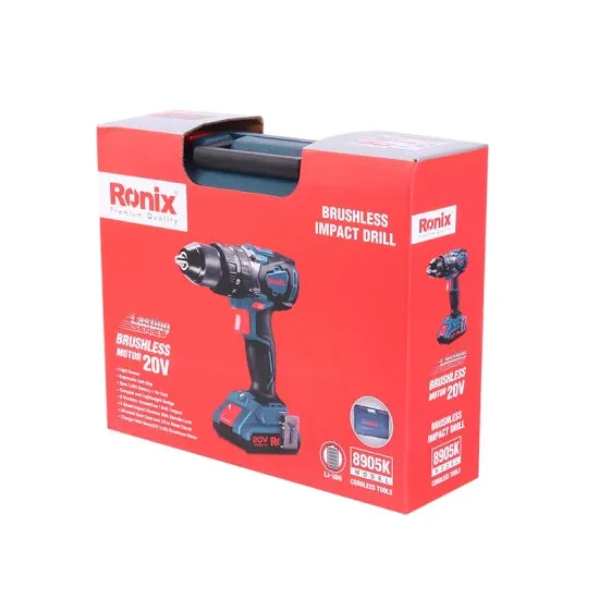 Ronix Model 8905K New Design 13mm 20V 2A 2batteries Power Tool Cordless Brushless Rotary Electric Power Hammer Drill Kit, photo 6 of 6