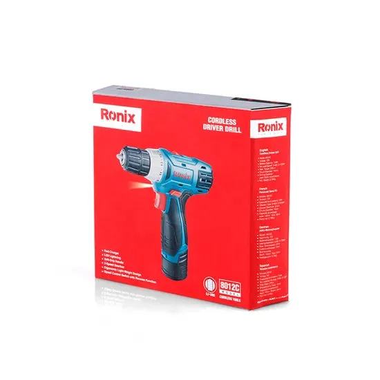 Ronix New Model 8012c 12V Professional High Quality Stepless Speed Industry Lithium Battery Cordless Hand Drill, photo 6 of 6