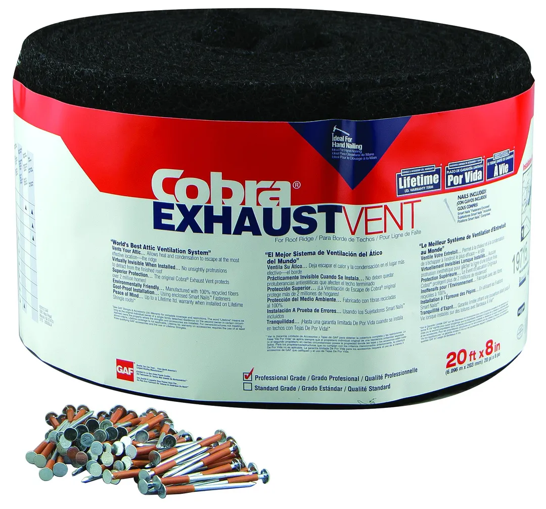 GAF Cobra Ridge Vent, 8 in. or 10.5 in. x 20 ft. Roll, Black, photo 2 of 2