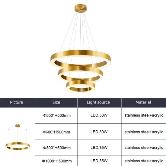 DLSS LIGHTING Simple Chandelier Lighting Design Gold Metal Home Decor LED Pendant Lamp light, photo 2 of 6