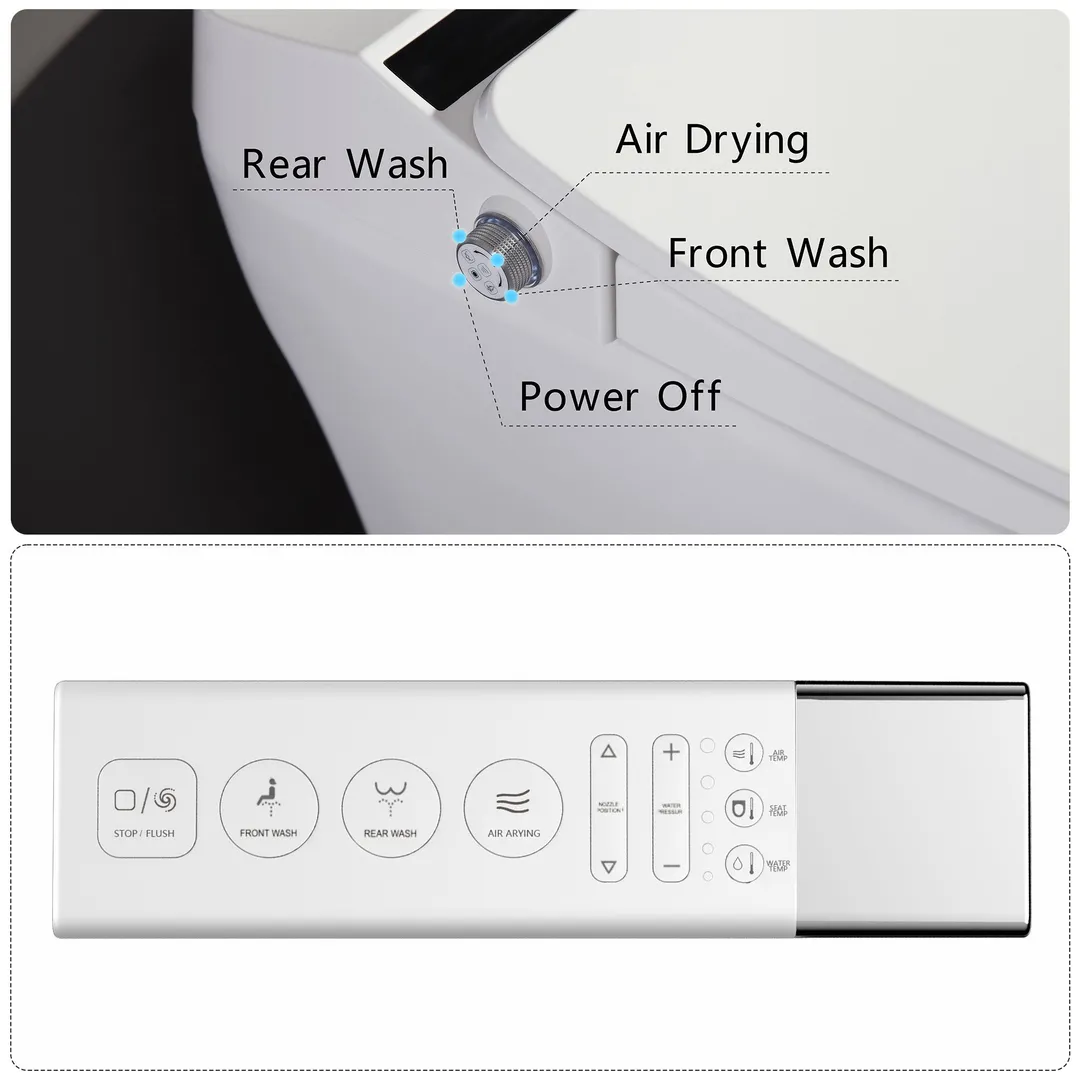 Vanity Art Elongated Smart Toilet Bidet, 1-Piece, 1.28 GPF, White, Auto Flush, Heated Seat, Air Drying, Remote Control, LED Display, photo 5 of 8