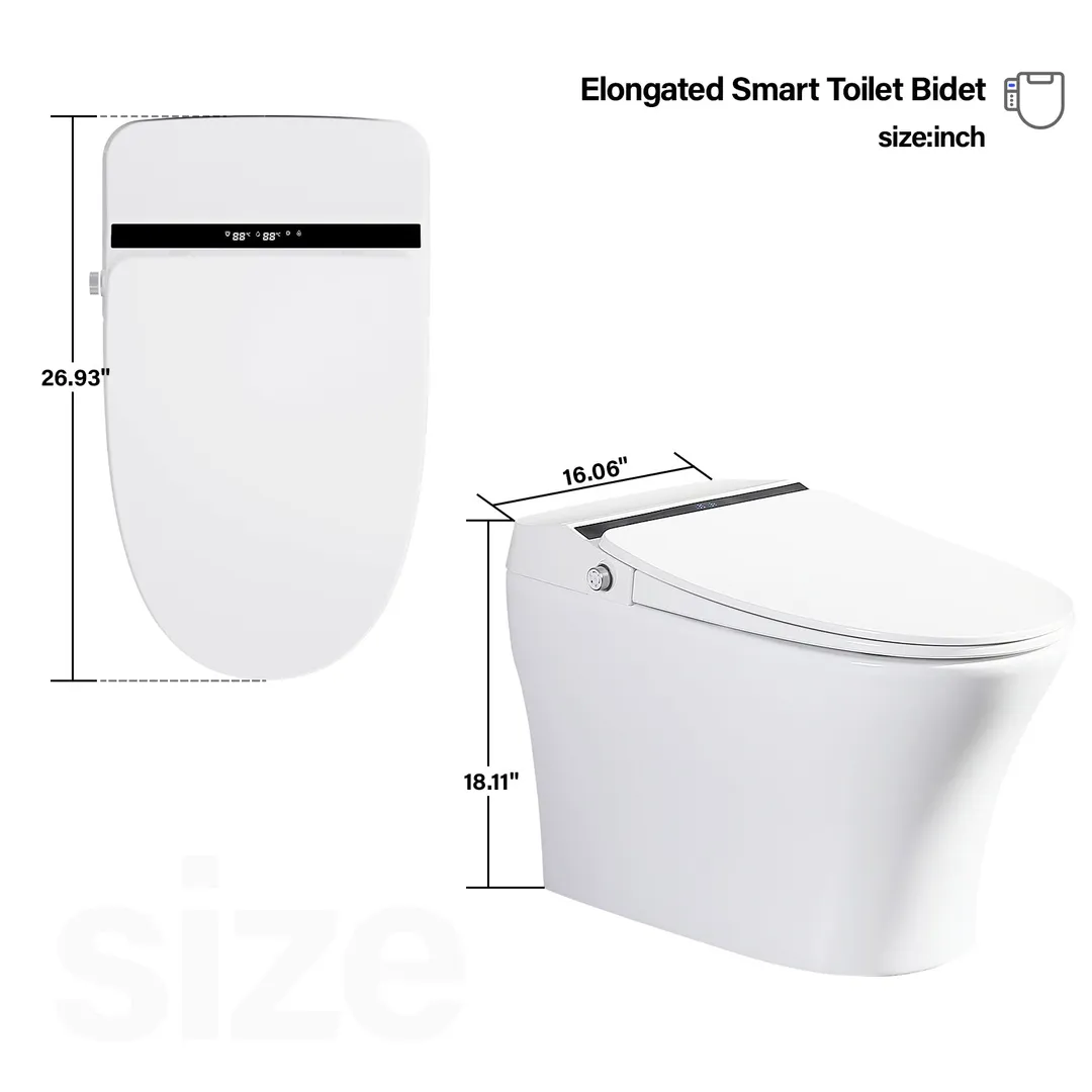 Vanity Art Elongated Smart Toilet Bidet, 1-Piece, 1.28 GPF, White, Auto Flush, Heated Seat, Air Drying, Remote Control, LED Display, photo 2 of 8