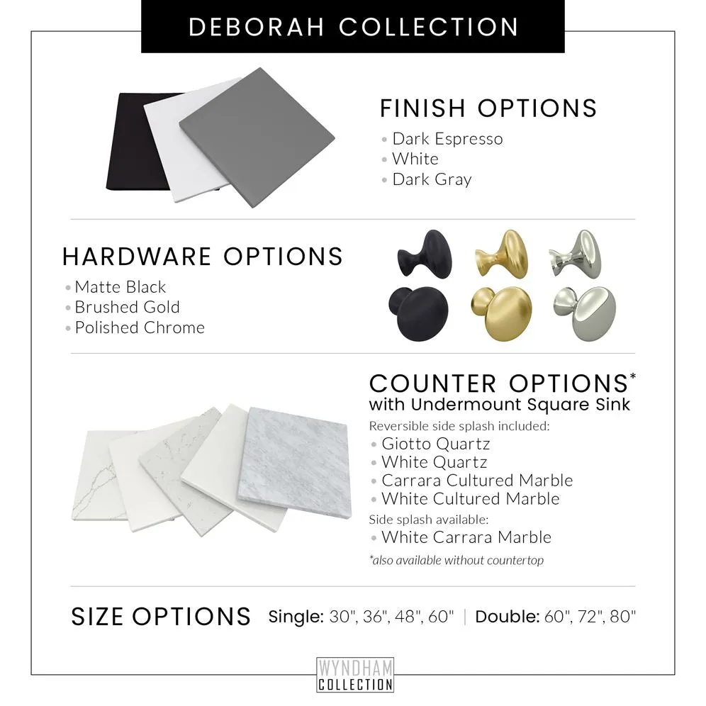 Wyndham Collection Deborah 79.75-in White Double Sink Bathroom Vanity with White Carrara Natural Marble Top, photo 5 of 9