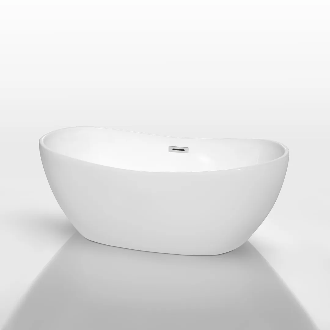 Wyndham Collection Rebecca 69.6 in. Acrylic Flatbottom Non-Whirlpool Bathtub in White with Brushed Nickel Trim, photo 2 of 9