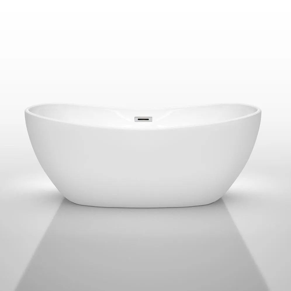 Wyndham Collection Rebecca 69.6 in. Acrylic Flatbottom Non-Whirlpool Bathtub in White with Brushed Nickel Trim, photo 5 of 9