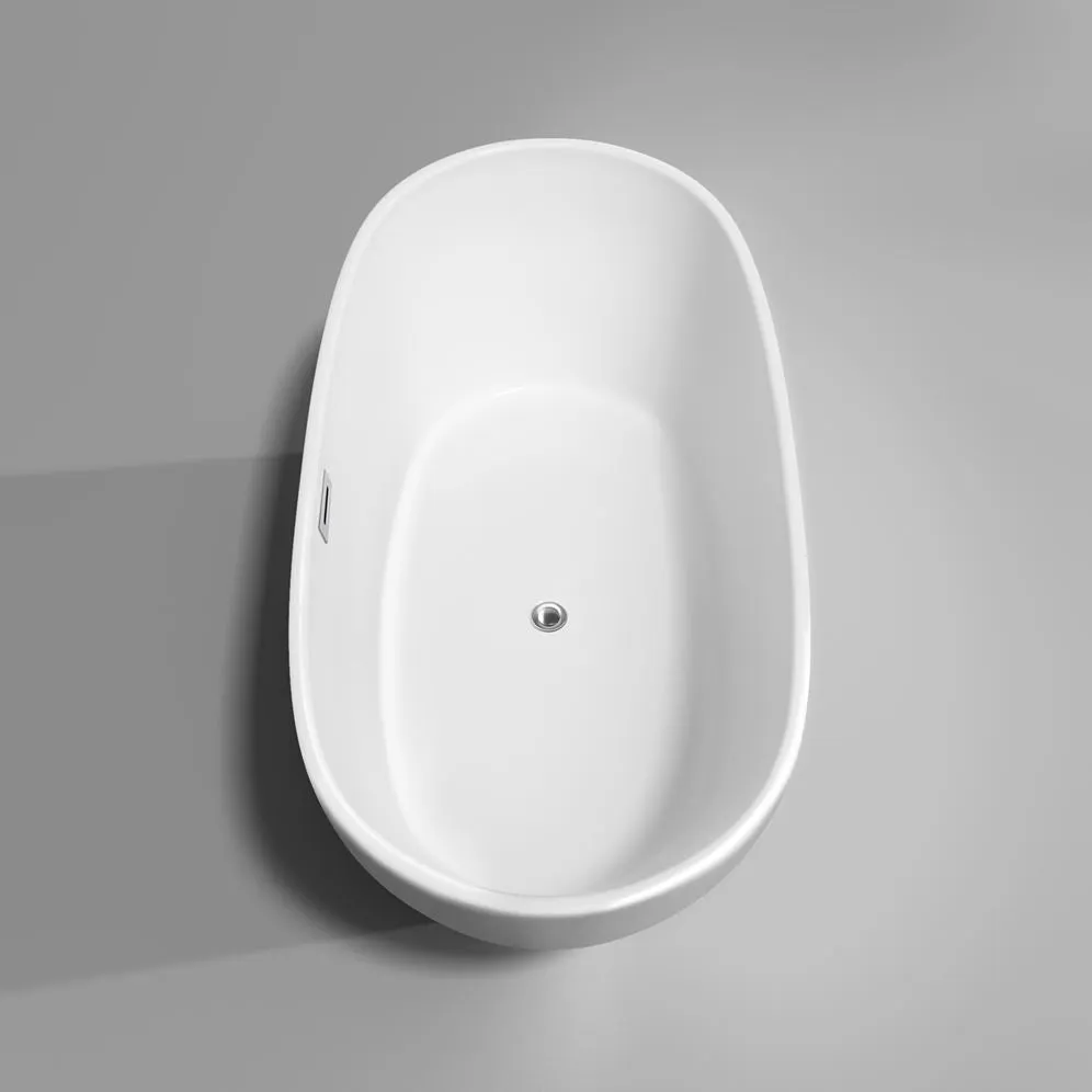 Wyndham Collection Rebecca 69.6 in. Acrylic Flatbottom Non-Whirlpool Bathtub in White with Brushed Nickel Trim, photo 8 of 9
