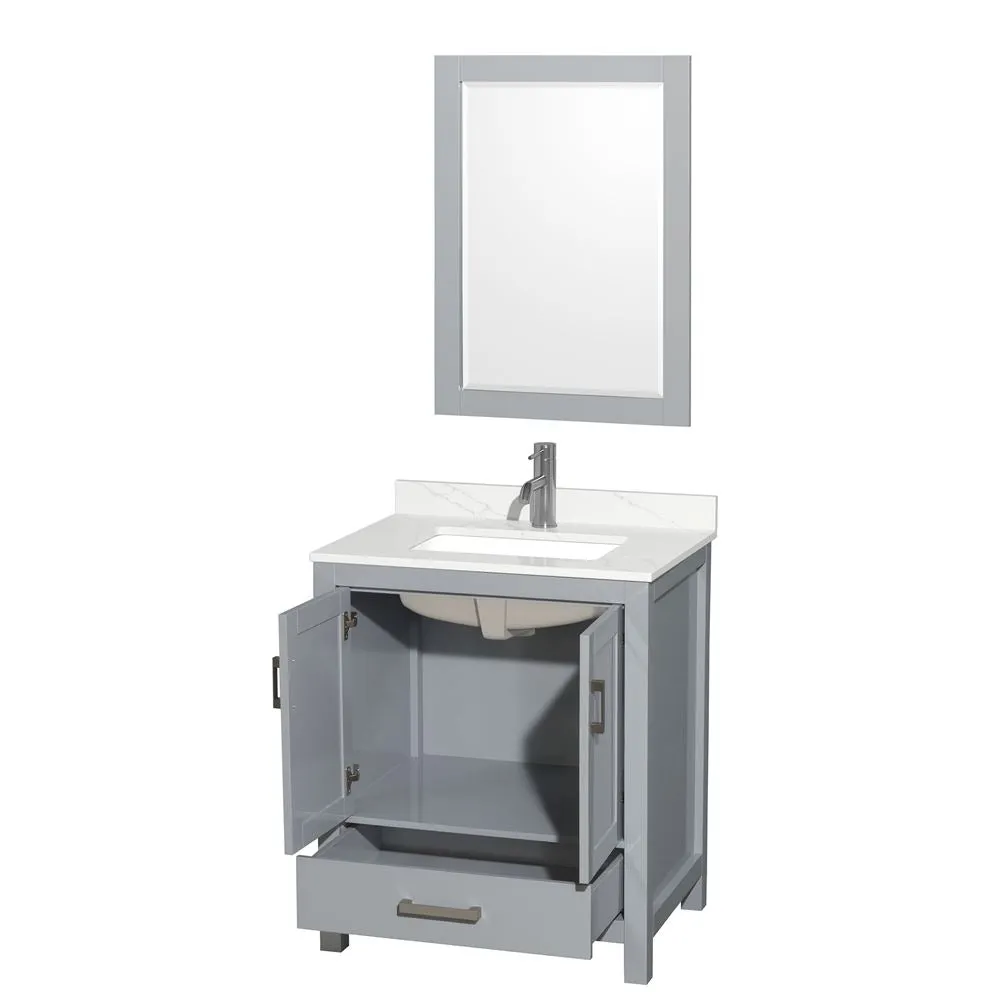 Wyndham Collection Sheffield 30-in Dark Gray Single Sink Bathroom Vanity with White Carrara Marble Top, photo 3 of 9