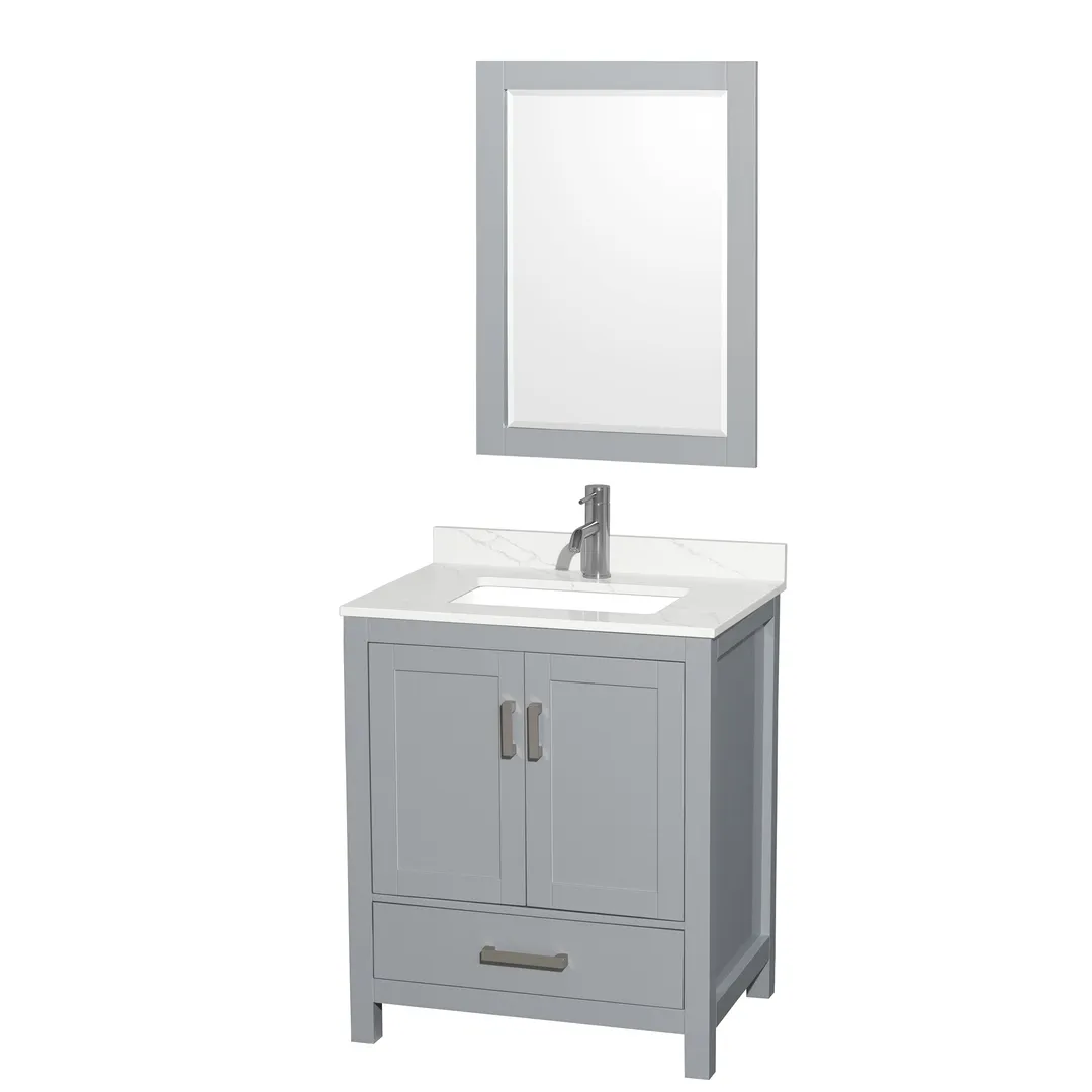 Wyndham Collection Sheffield 30-in Dark Gray Single Sink Bathroom Vanity with White Carrara Marble Top, photo 2 of 9