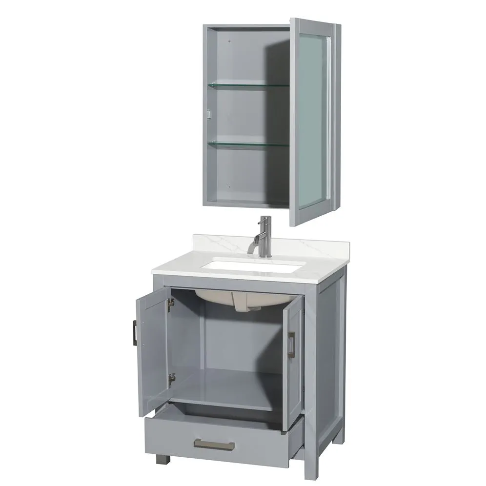 Wyndham Collection Sheffield 30-in Dark Gray Single Sink Bathroom Vanity with White Carrara Marble Top, photo 6 of 9