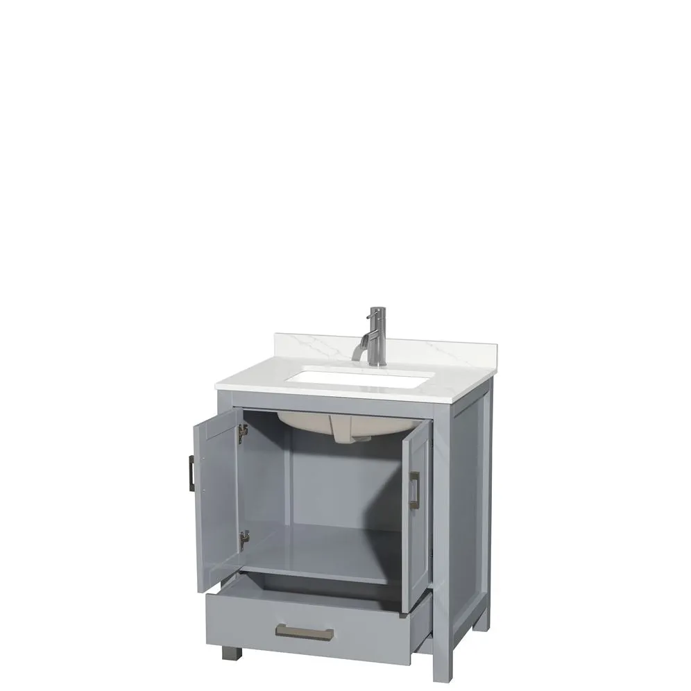 Wyndham Collection Sheffield 30-in Dark Gray Single Sink Bathroom Vanity with White Carrara Marble Top, photo 8 of 9