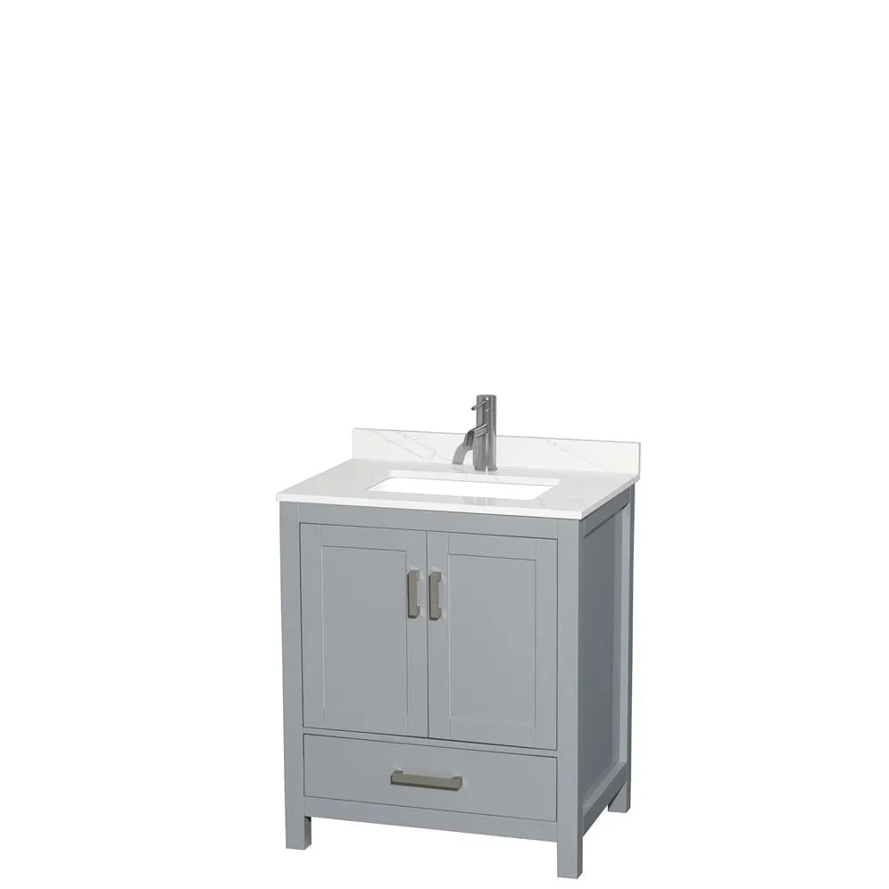 Wyndham Collection Sheffield 30-in Dark Gray Single Sink Bathroom Vanity with White Carrara Marble Top, photo 9 of 9