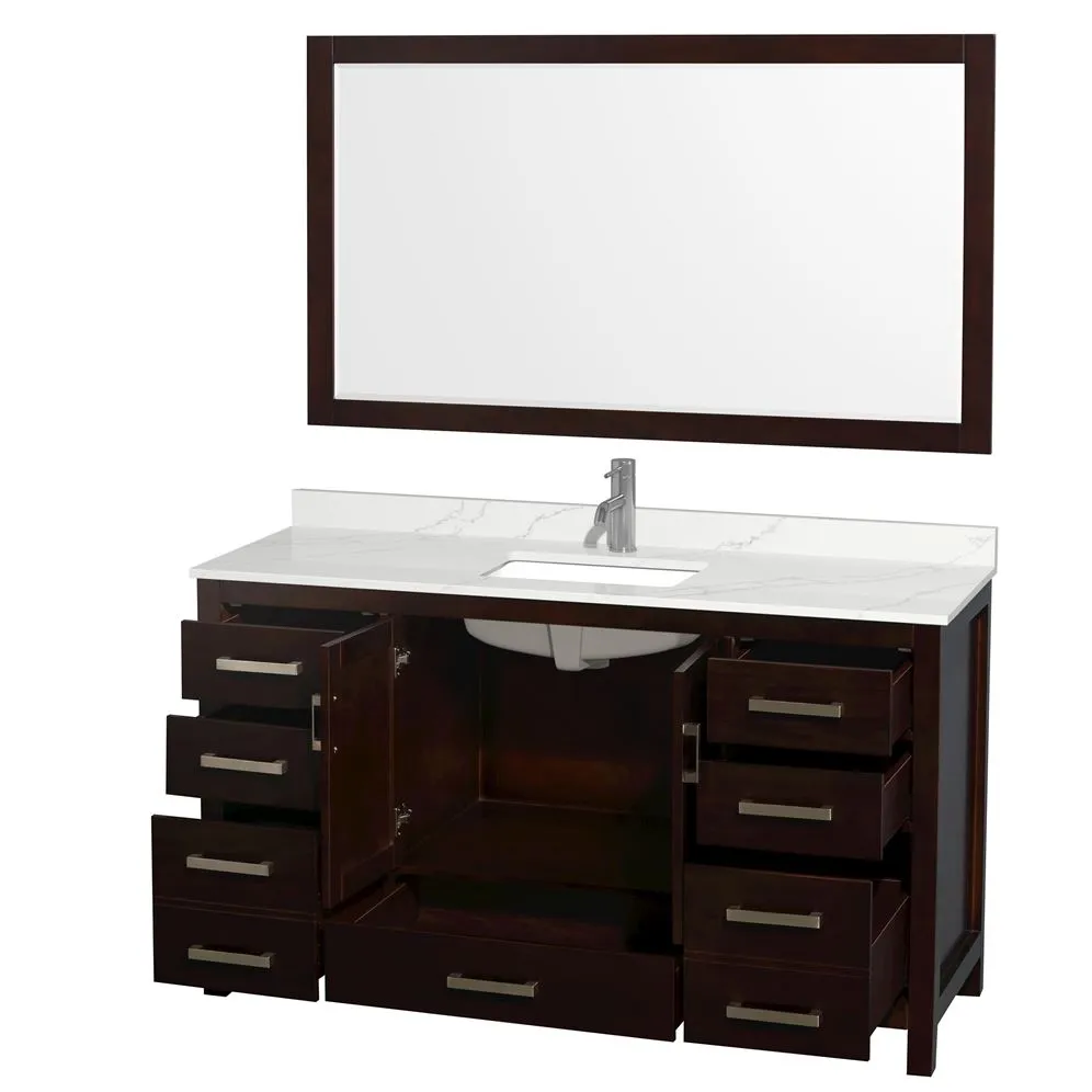 Wyndham Collection Sheffield 60-in Espresso Single Sink Bathroom Vanity with Ivory Natural Marble Top, photo 4 of 10