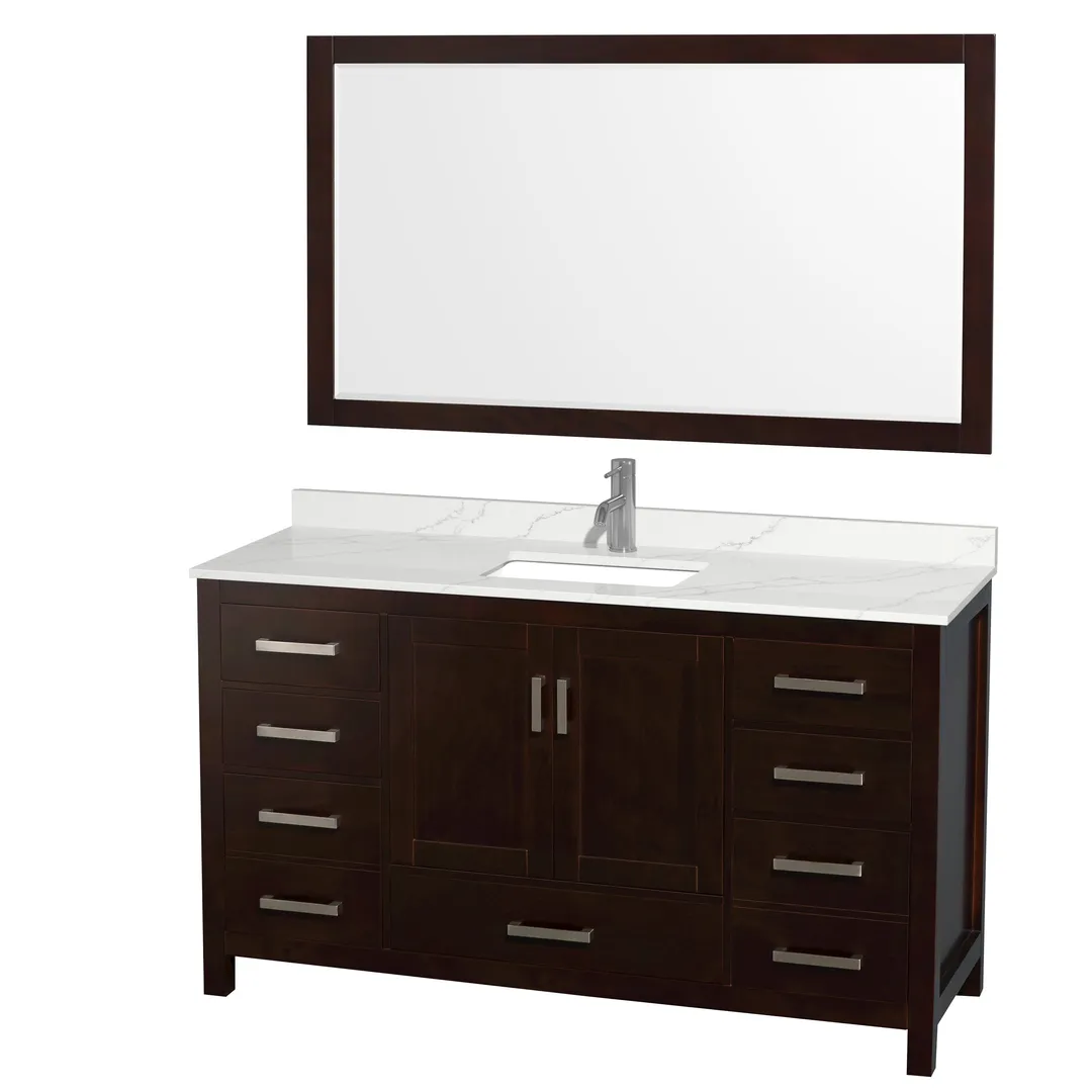 Wyndham Collection Sheffield 60-in Espresso Single Sink Bathroom Vanity with Ivory Natural Marble Top, photo 3 of 10