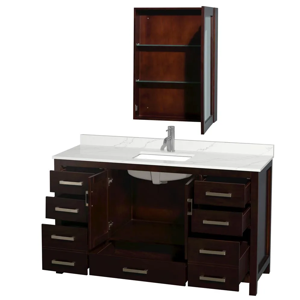 Wyndham Collection Sheffield 60-in Espresso Single Sink Bathroom Vanity with Ivory Natural Marble Top, photo 8 of 10