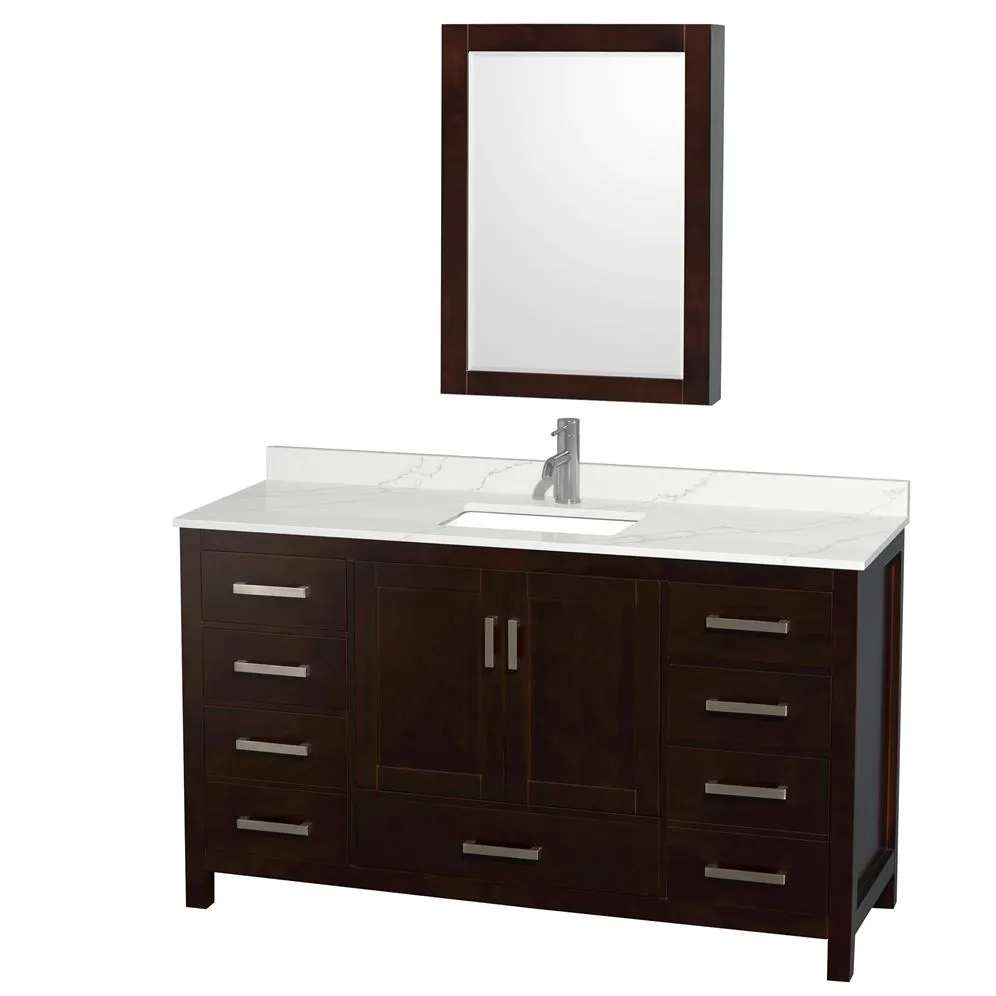 Wyndham Collection Sheffield 60-in Espresso Single Sink Bathroom Vanity with Ivory Natural Marble Top, photo 6 of 10