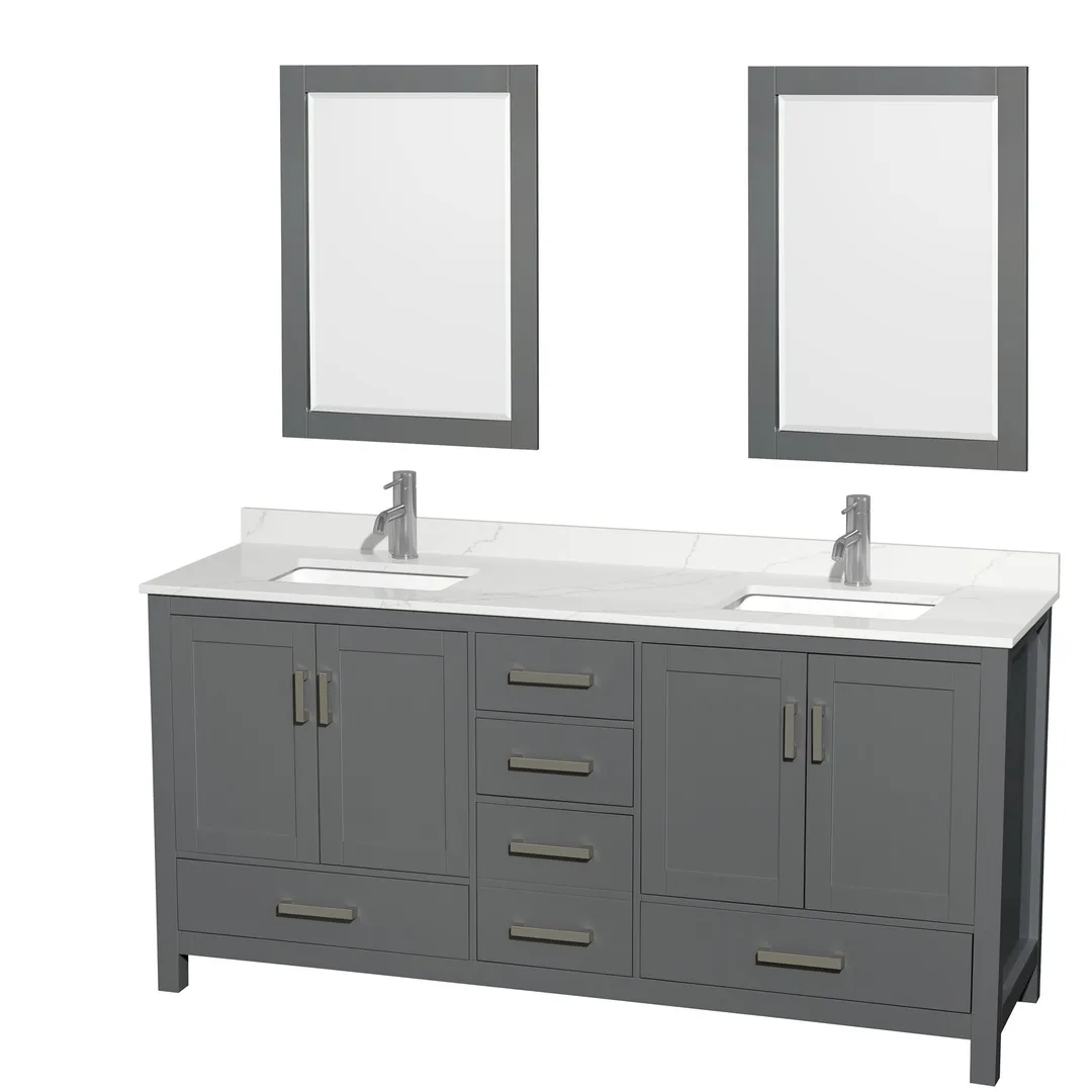 Wyndham Collection Sheffield 70.75-in Dark Gray Double Bathroom Vanity Cabinet with Mirrors, photo 2 of 8