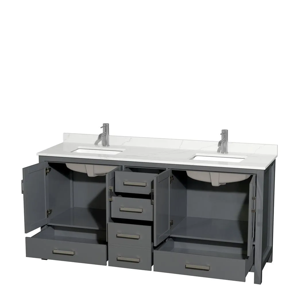 Wyndham Collection Sheffield 70.75-in Dark Gray Double Bathroom Vanity Cabinet with Mirrors, photo 8 of 8