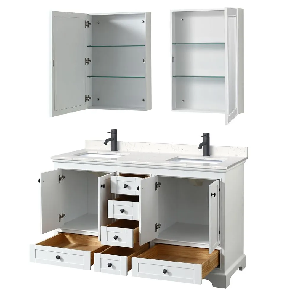 Wyndham Collection Deborah 60-in White Double Sink Bathroom Vanity with White Carrara Natural Marble Top, photo 6 of 7