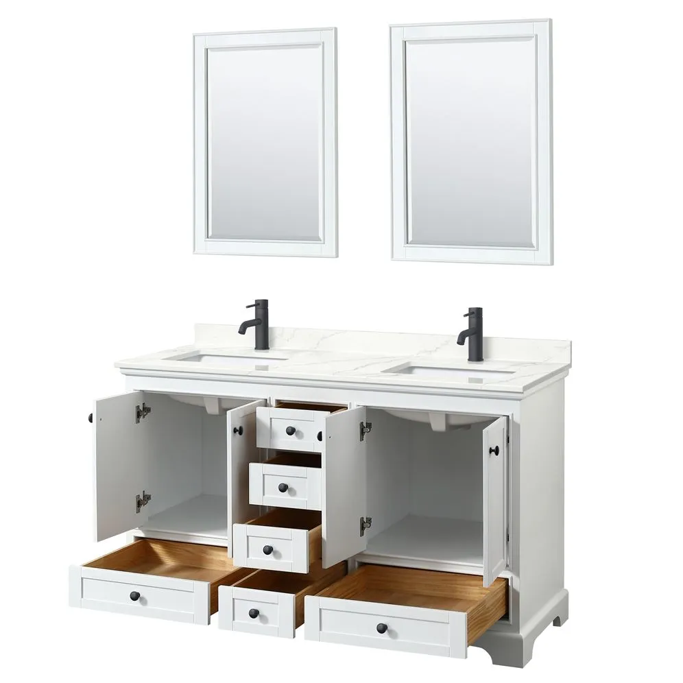 Wyndham Collection Deborah 60-in White Double Sink Bathroom Vanity with White Carrara Natural Marble Top, photo 3 of 7