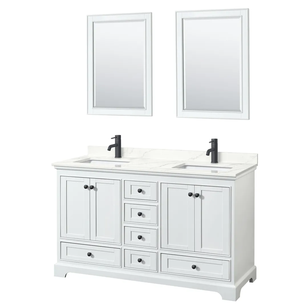 Wyndham Collection Deborah 60-in White Double Sink Bathroom Vanity with White Carrara Natural Marble Top (Mirror Included), photo 2 of 7
