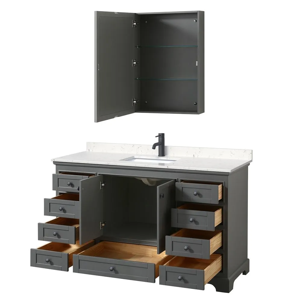 Wyndham Collection Deborah 60-in Dark Gray Single Sink Bathroom Vanity with White Carrara Natural Marble Top (Mirror Included), photo 7 of 9