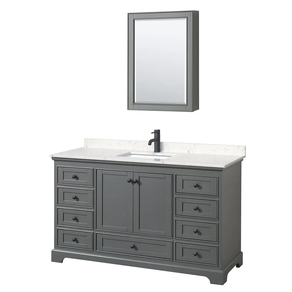 Wyndham Collection Deborah 60-in Dark Gray Single Sink Bathroom Vanity with White Carrara Natural Marble Top (Mirror Included), photo 8 of 9