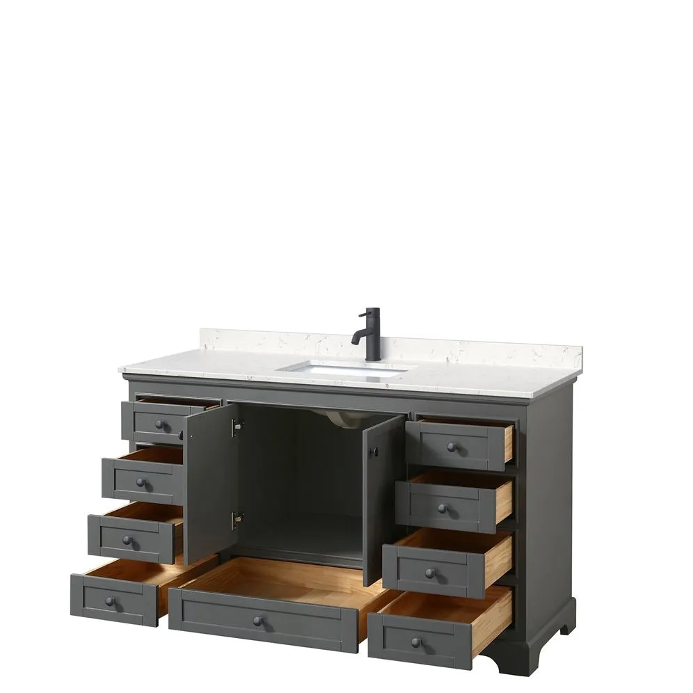 Wyndham Collection Deborah 60-in Dark Gray Single Sink Bathroom Vanity with White Carrara Natural Marble Top (Mirror Included), photo 6 of 9