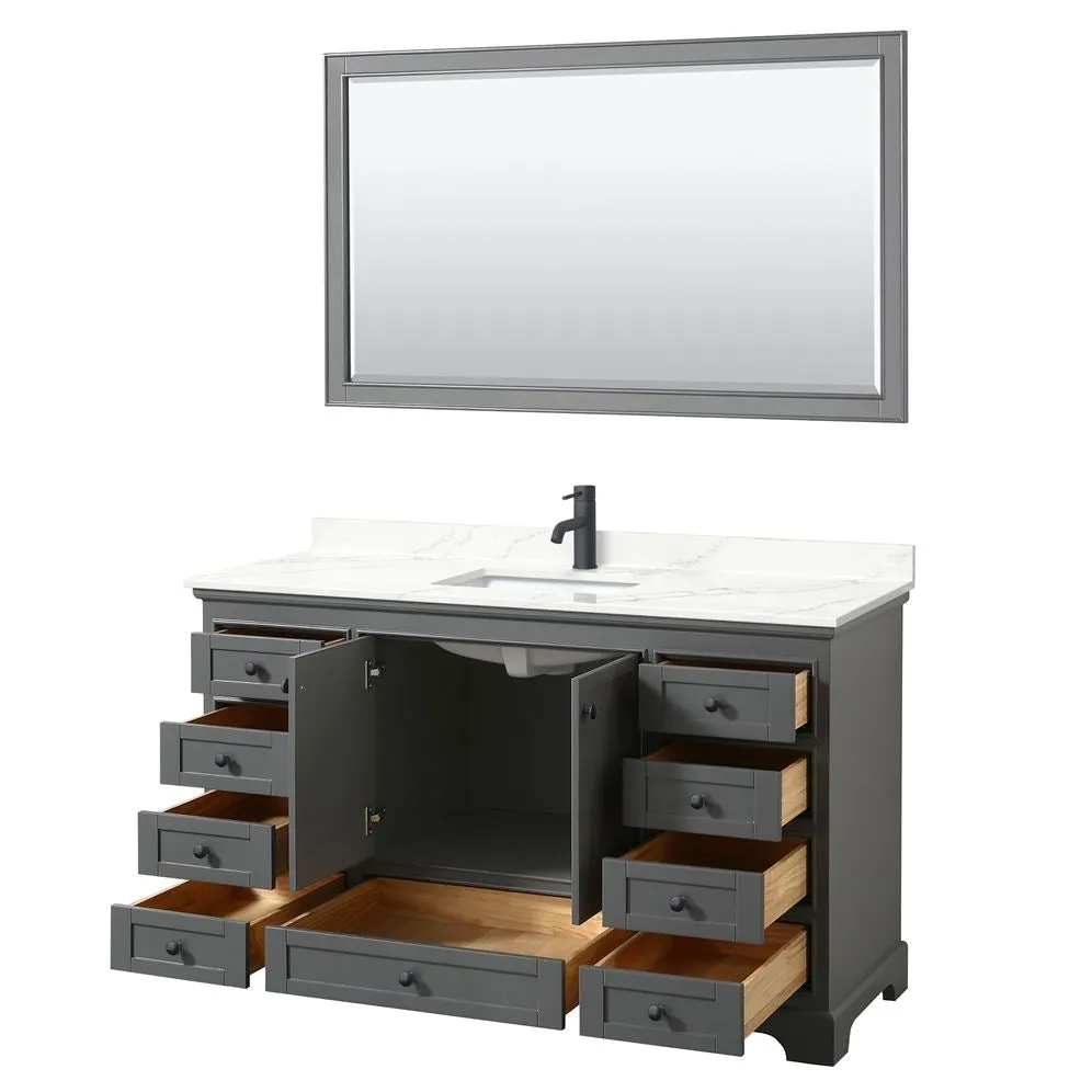 Wyndham Collection Deborah 60-in Dark Gray Single Sink Bathroom Vanity with White Carrara Natural Marble Top (Mirror Included), photo 3 of 9