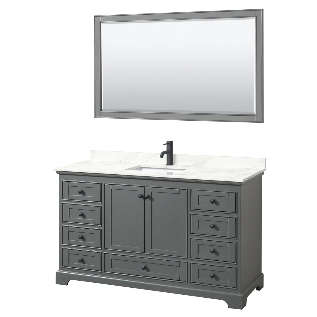 Wyndham Collection Deborah 60-in Dark Gray Single Sink Bathroom Vanity with White Carrara Natural Marble Top (Mirror Included), photo 2 of 9