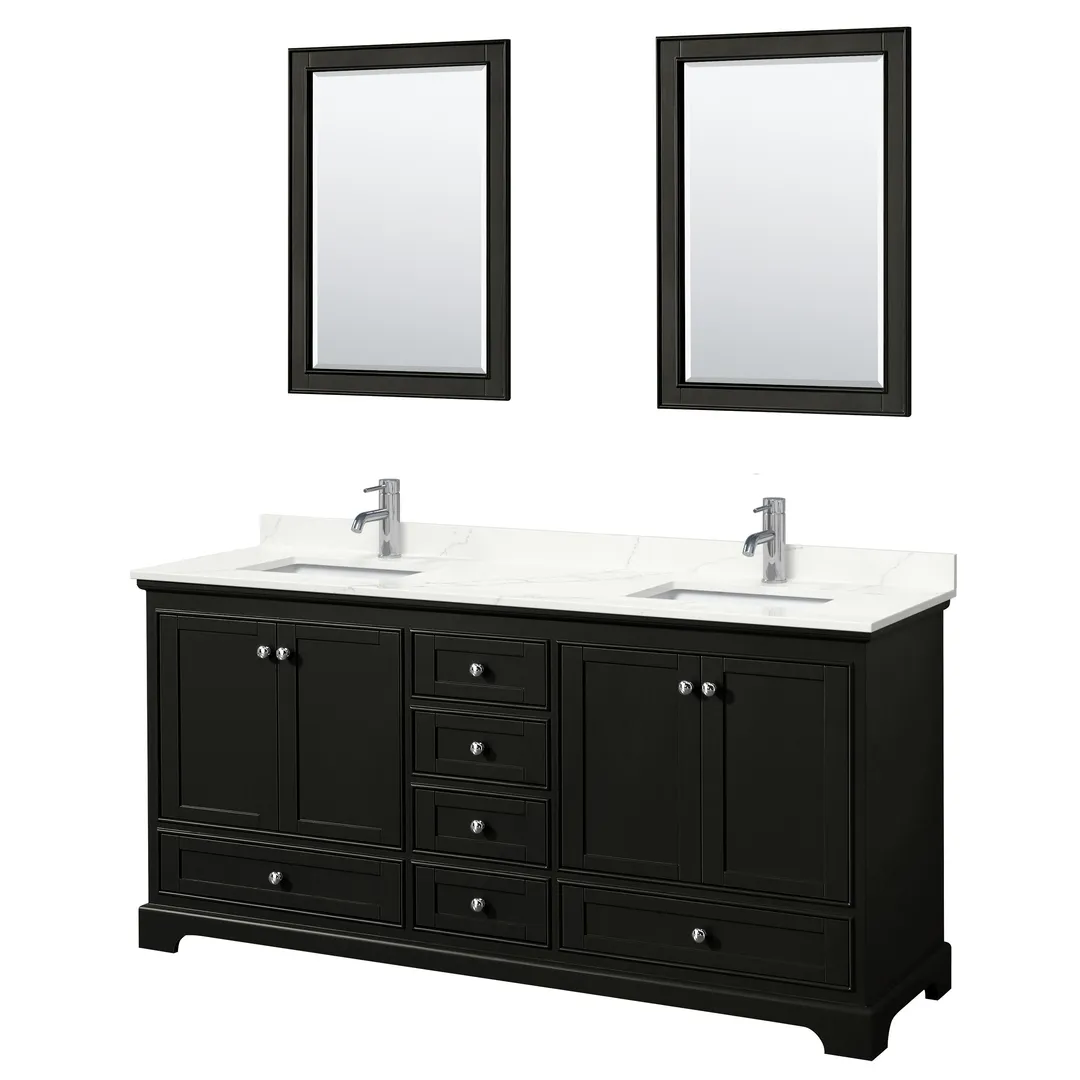 Wyndham Collection Deborah 72-in Dark Espresso Double Sink Bathroom Vanity with White Carrara Marble Top, photo 2 of 9