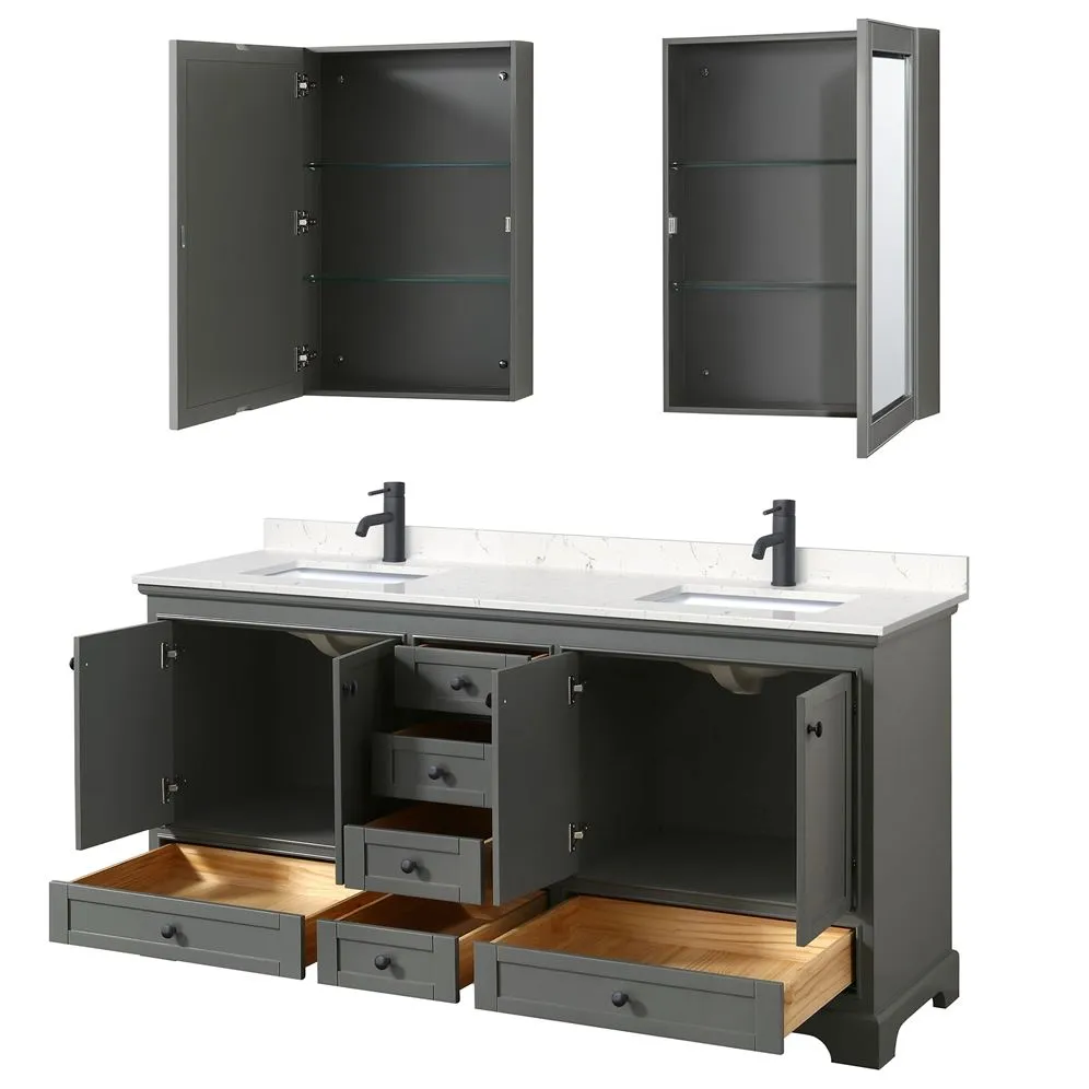 Wyndham Collection Deborah 72-in Dark Gray Double Sink Bathroom Vanity with White Carrara Natural Marble Top, photo 8 of 9