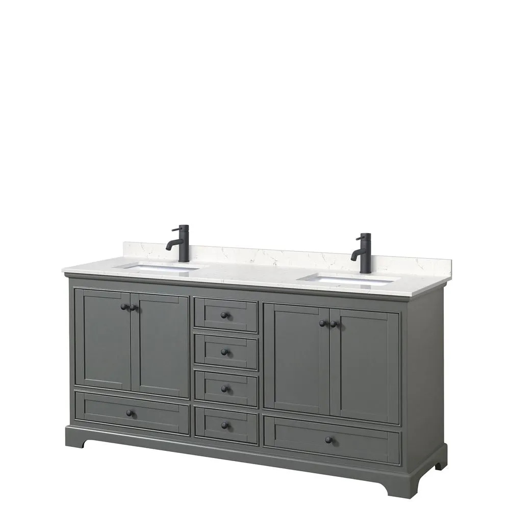 Wyndham Collection Deborah 72-in Dark Gray Double Sink Bathroom Vanity with White Carrara Natural Marble Top, photo 7 of 9