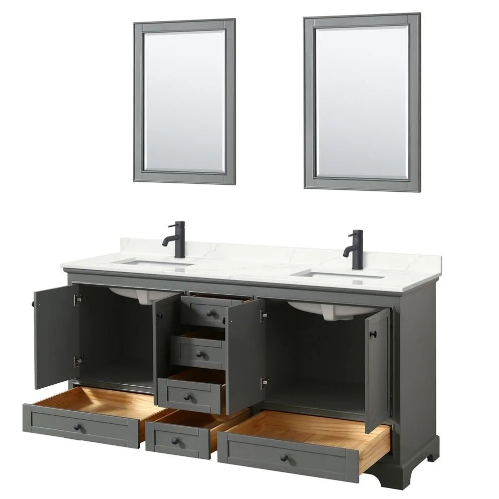 Wyndham Collection Deborah 72-in Dark Gray Double Sink Bathroom Vanity with White Carrara Natural Marble Top, photo 3 of 9