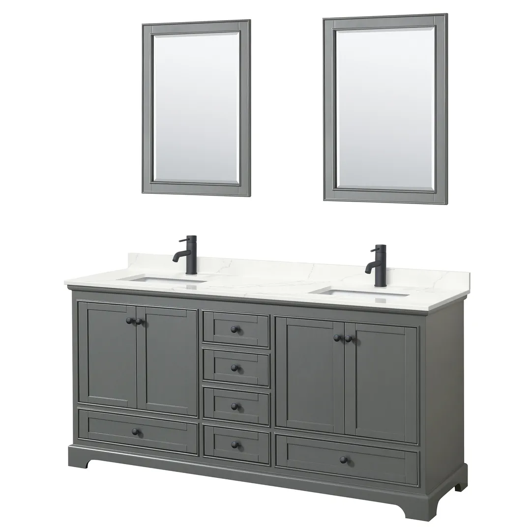 Wyndham Collection Deborah 72-in Dark Gray Double Sink Bathroom Vanity with White Carrara Natural Marble Top, photo 2 of 9
